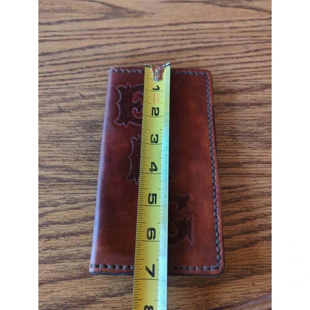 Handmade‎ Brown Leather Bifold Wallet Hand Tooled ENG Horse Scene Rustic Western